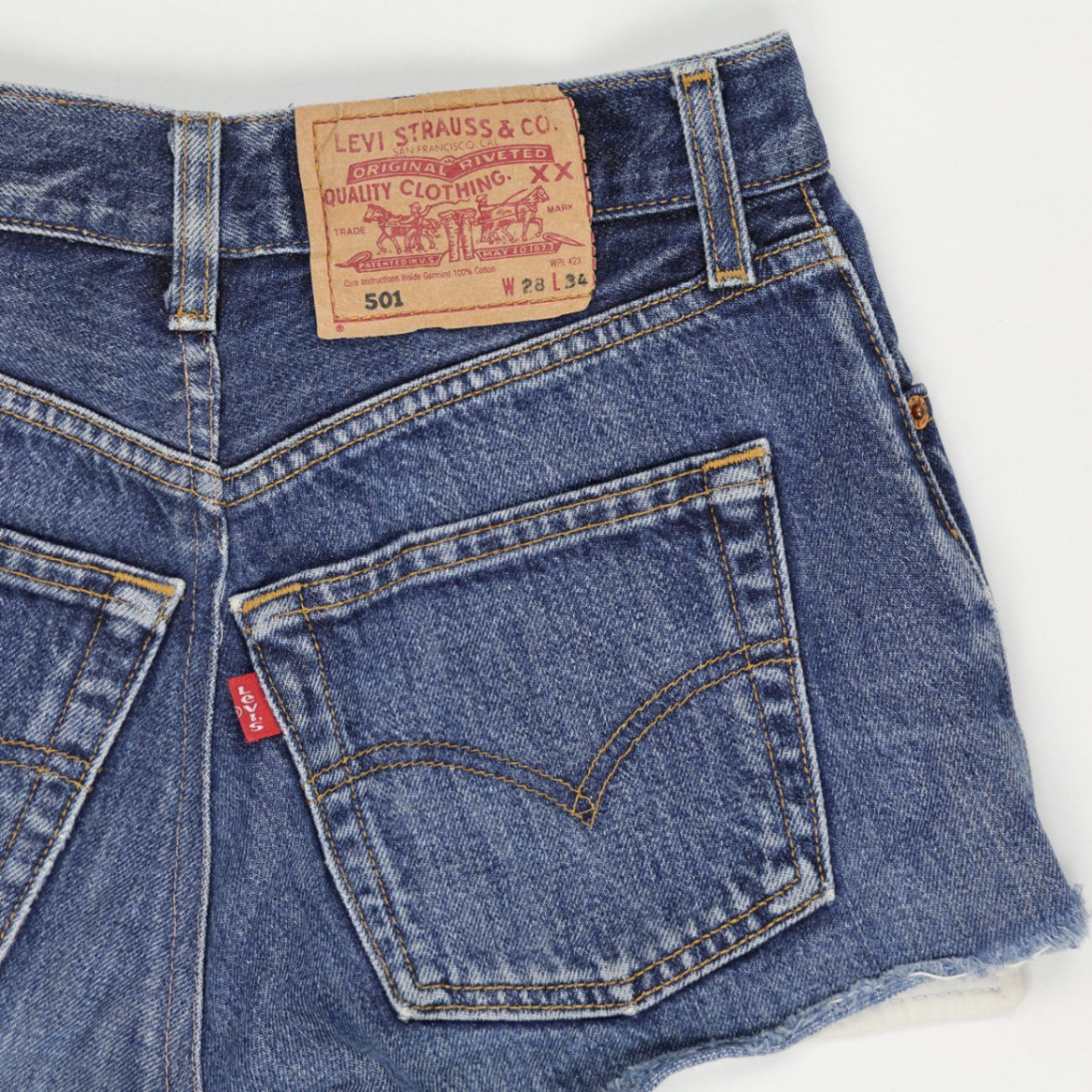 Levi's 501 Vintage High Waisted Denim Shorts Blue W28 L34 Cotton Denim