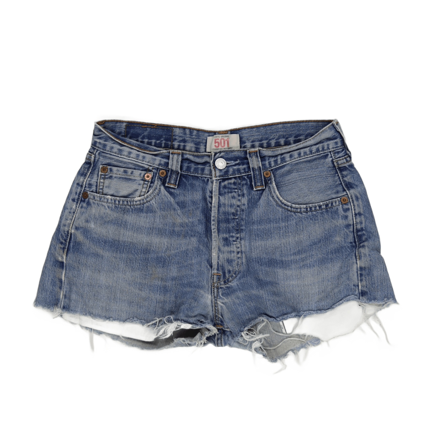Levi's 501 Vintage High Waisted Distressed Denim Shorts Blue W29 100 Percent Cotton