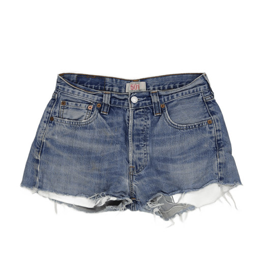 Levi's 501 Vintage High Waisted Distressed Denim Shorts Blue W29 100 Percent Cotton