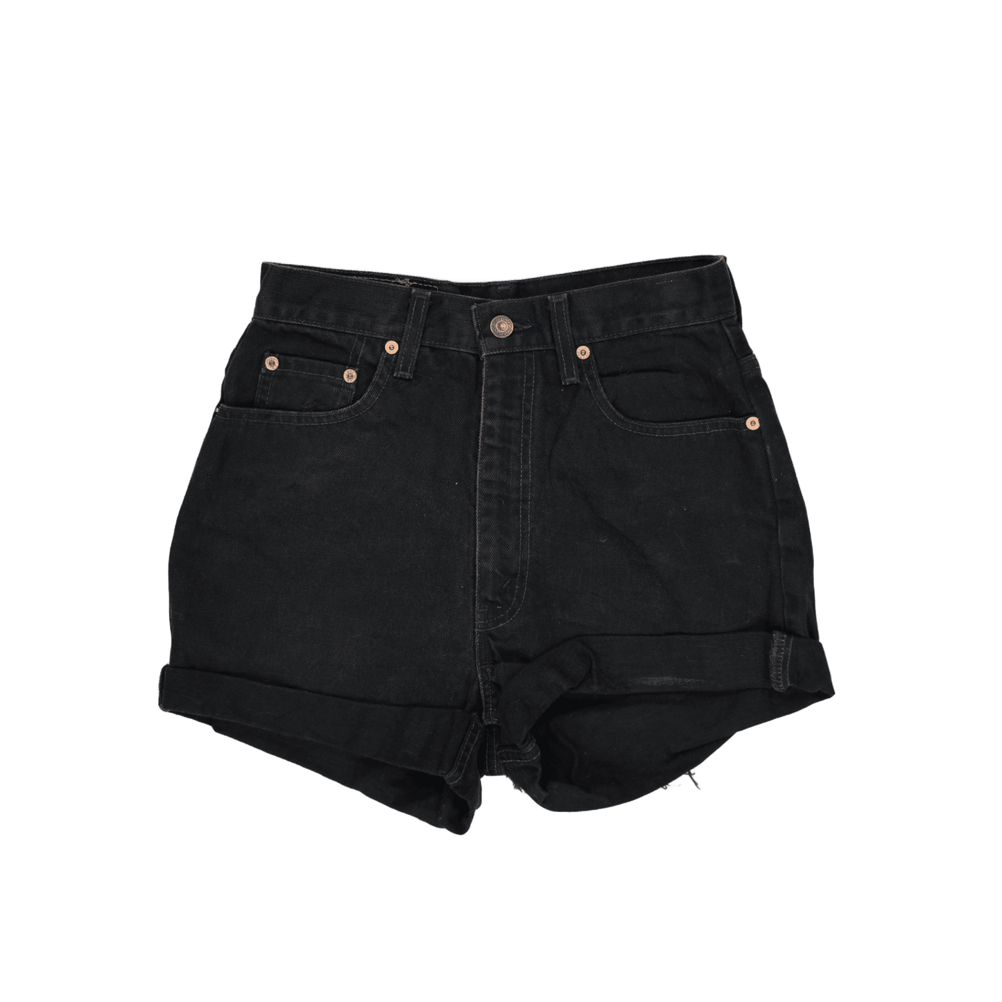Levi's High-Waisted Turn-Up Black Denim Shorts W30 L32 Vintage Cotton