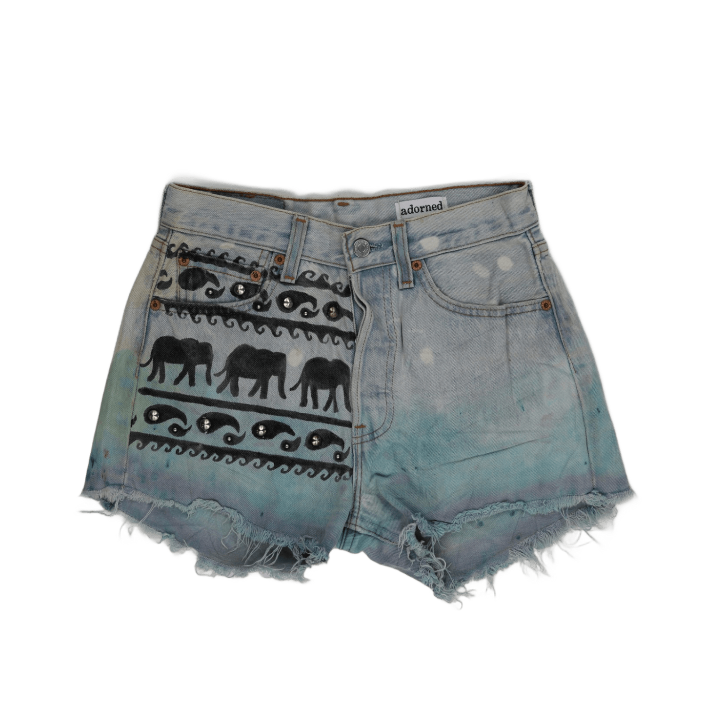Levi's 501 Custom Tie Dye Distressed Denim Shorts Light Blue W27 L32 Cotton High Waist Vintage Festival