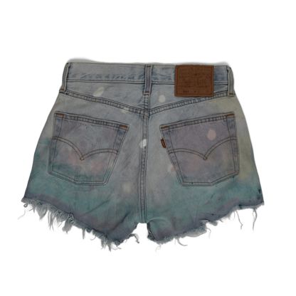 Levi's 501 Custom Tie Dye Distressed Denim Shorts Light Blue W27 L32 Cotton High Waist Vintage Festival