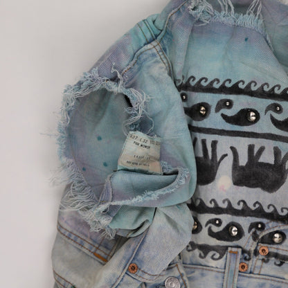 Levi's 501 Custom Tie Dye Distressed Denim Shorts Light Blue W27 L32 Cotton High Waist Vintage Festival