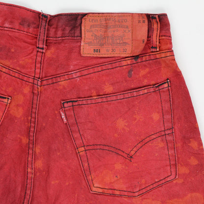 Levi's 501 Vintage Red Acid Wash High Waist Denim Shorts W30 L32 Cotton