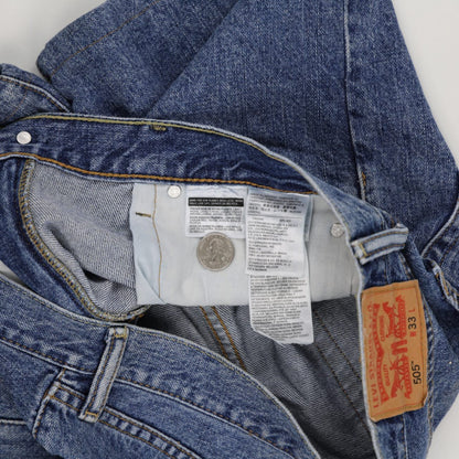 Levi's 505 Vintage Denim Shorts Classic Blue W33 100% Cotton