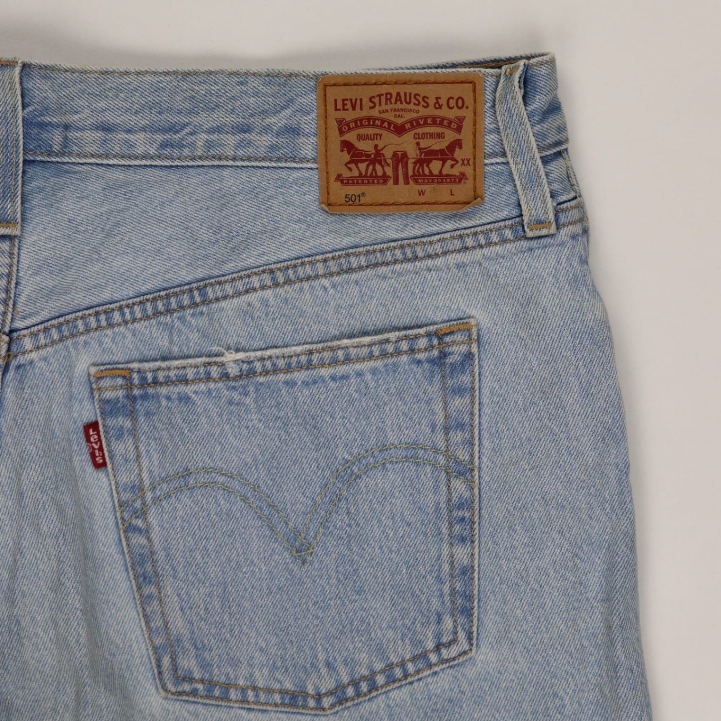 Levi's 501 Light Blue Vintage Denim Shorts W28 Cotton High Waisted Raw Hem Cut Off