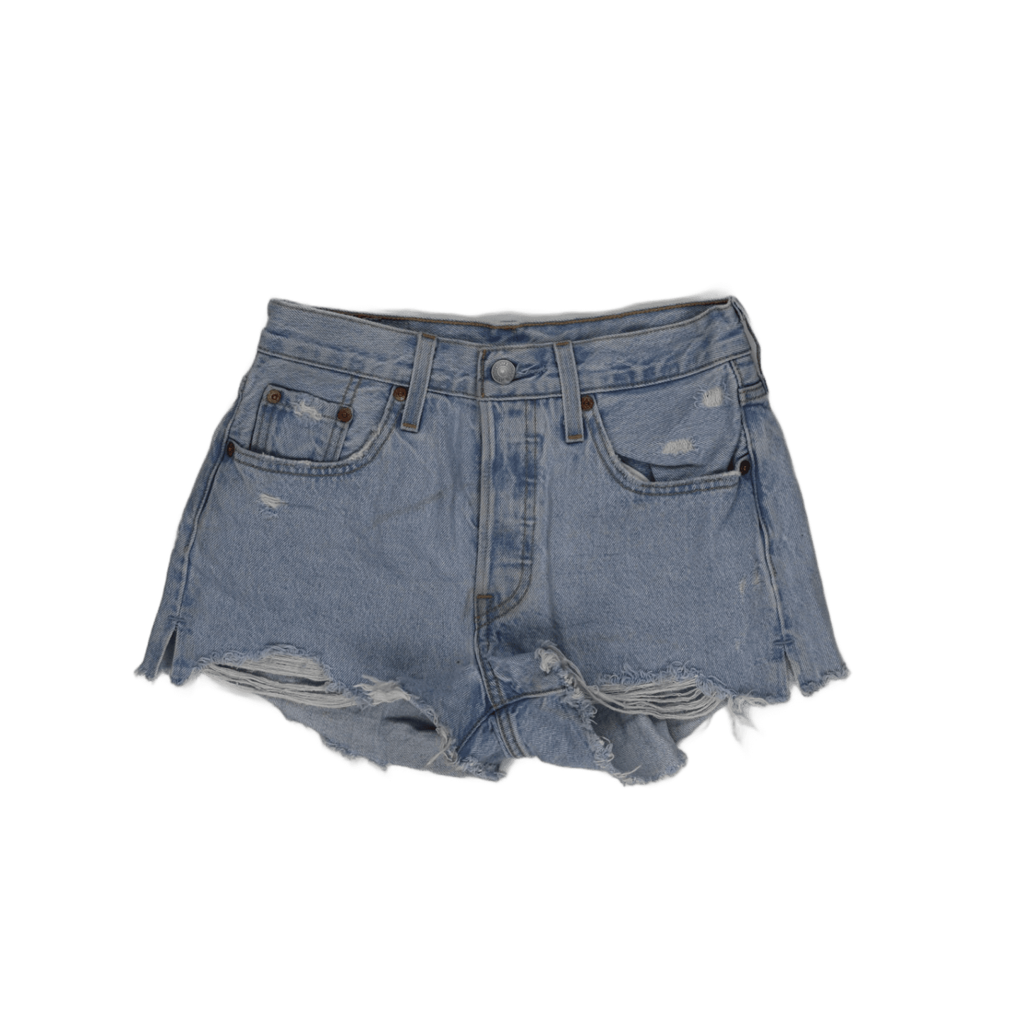 Levi's 501 Original Distressed Light Blue Denim Shorts W31 100 Percent Cotton Vintage Women's Clothing