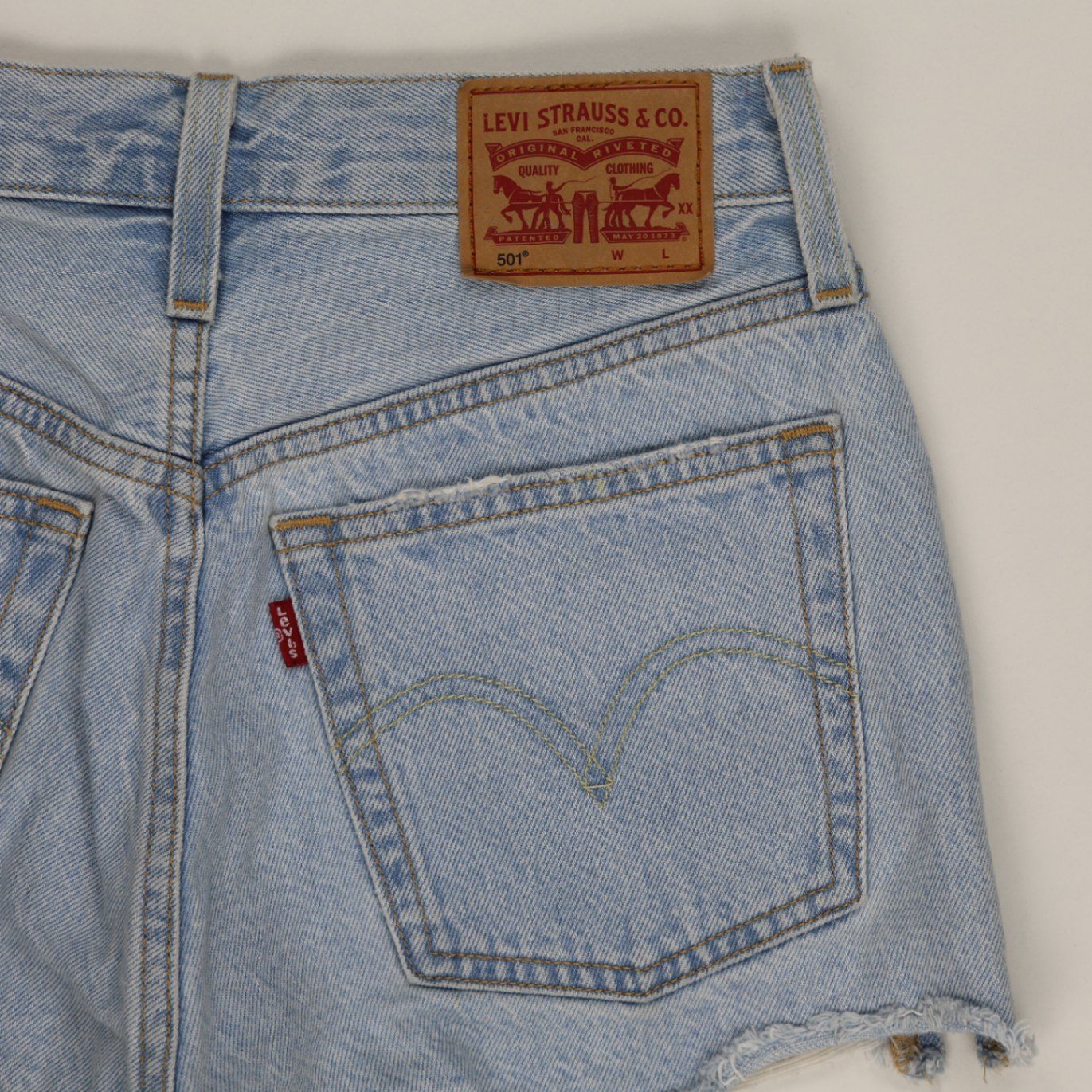 Levi's 501 Original Distressed Light Blue Denim Shorts W31 100 Percent Cotton Vintage Women's Clothing