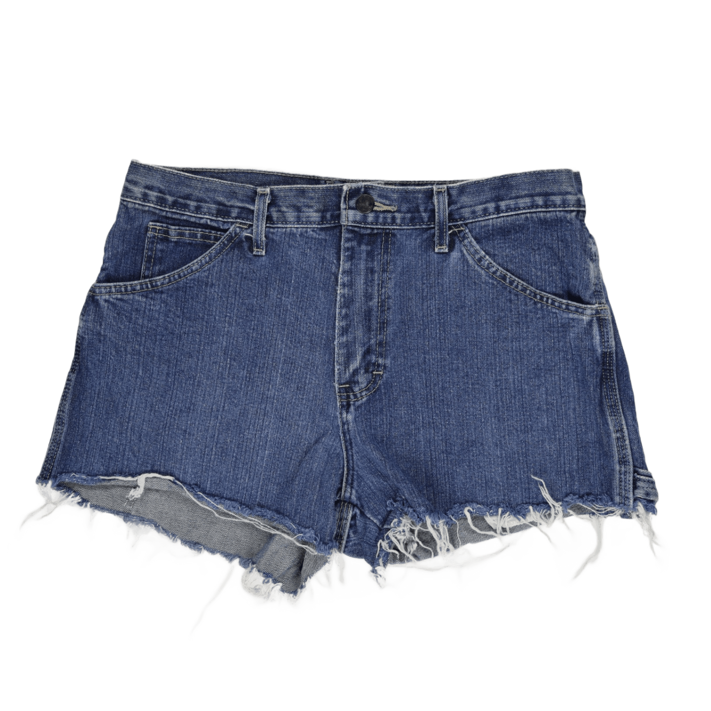 Dickies Women's Denim Shorts Blue 30 in 100 Percent Cotton Frayed Hem