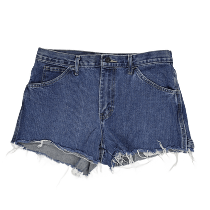 Dickies Women's Denim Shorts Blue 30 in 100 Percent Cotton Frayed Hem