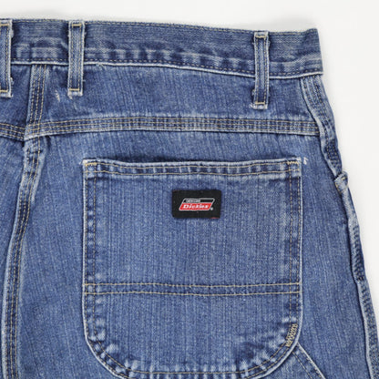 Dickies Women's Denim Shorts Blue 30 in 100 Percent Cotton Frayed Hem