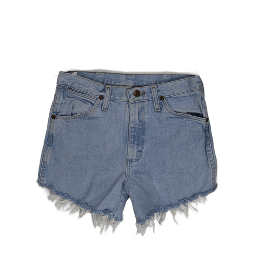 Wrangler Vintage High Waisted Cut Off Denim Shorts Light Blue Size 26W Cotton