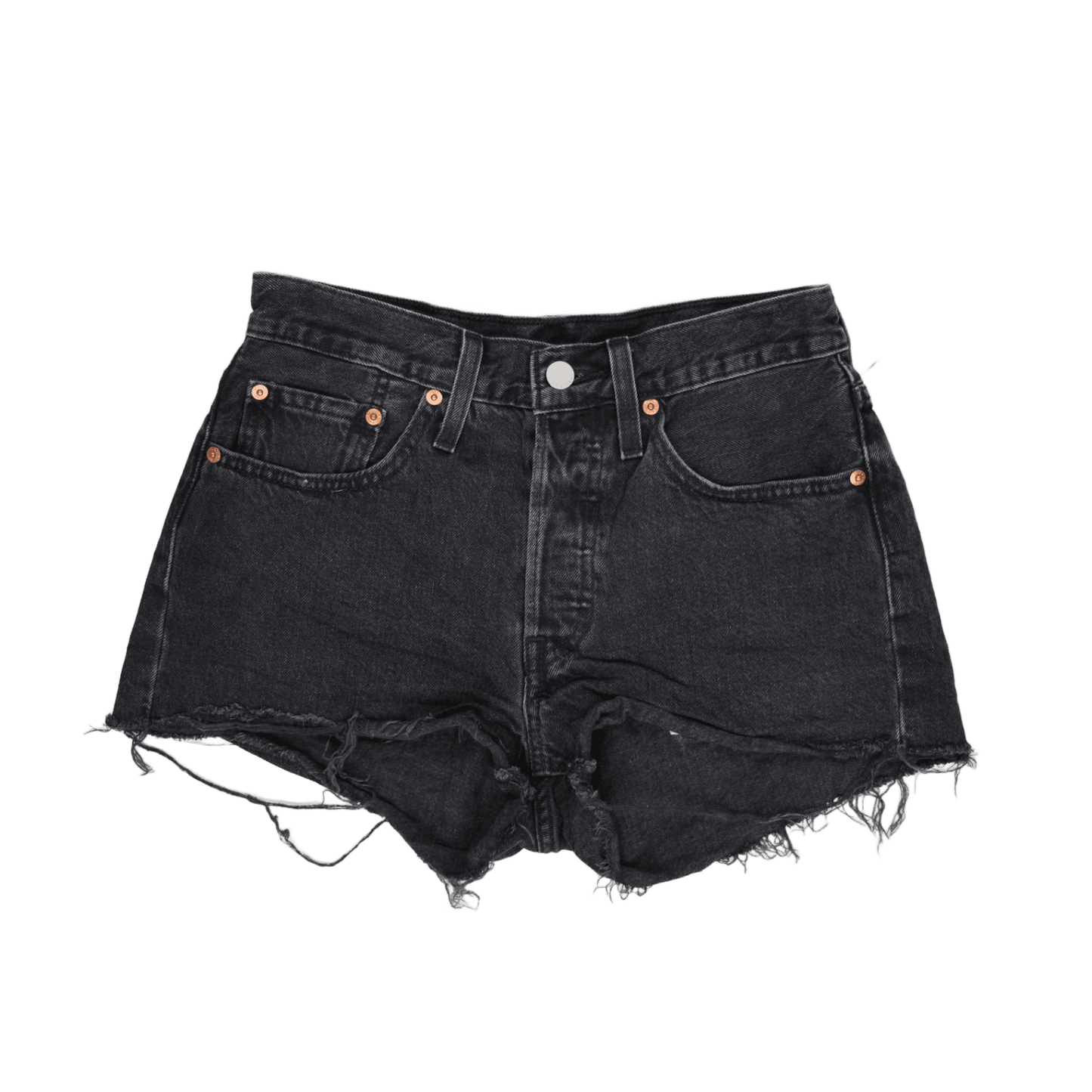 Levi's 501 Vintage Black Denim Shorts Womens W28 Cotton High Waisted Distressed