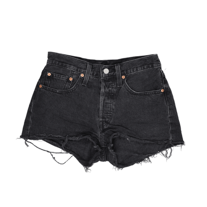 Levi's 501 Vintage Black Denim Shorts Womens W28 Cotton High Waisted Distressed