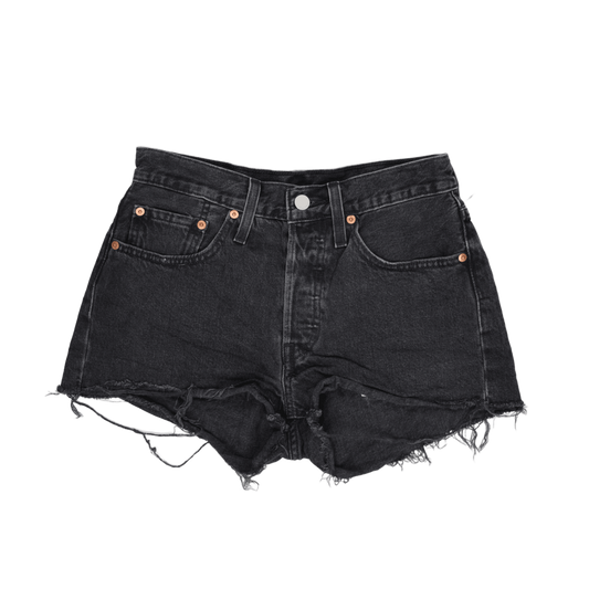 Levi's 501 Vintage Black Denim Shorts Womens W28 Cotton High Waisted Distressed