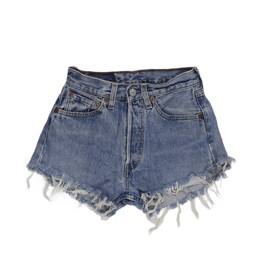Levi's 501 High-Waisted Distressed Denim Shorts Blue Size 26W Cotton Denim Vintage