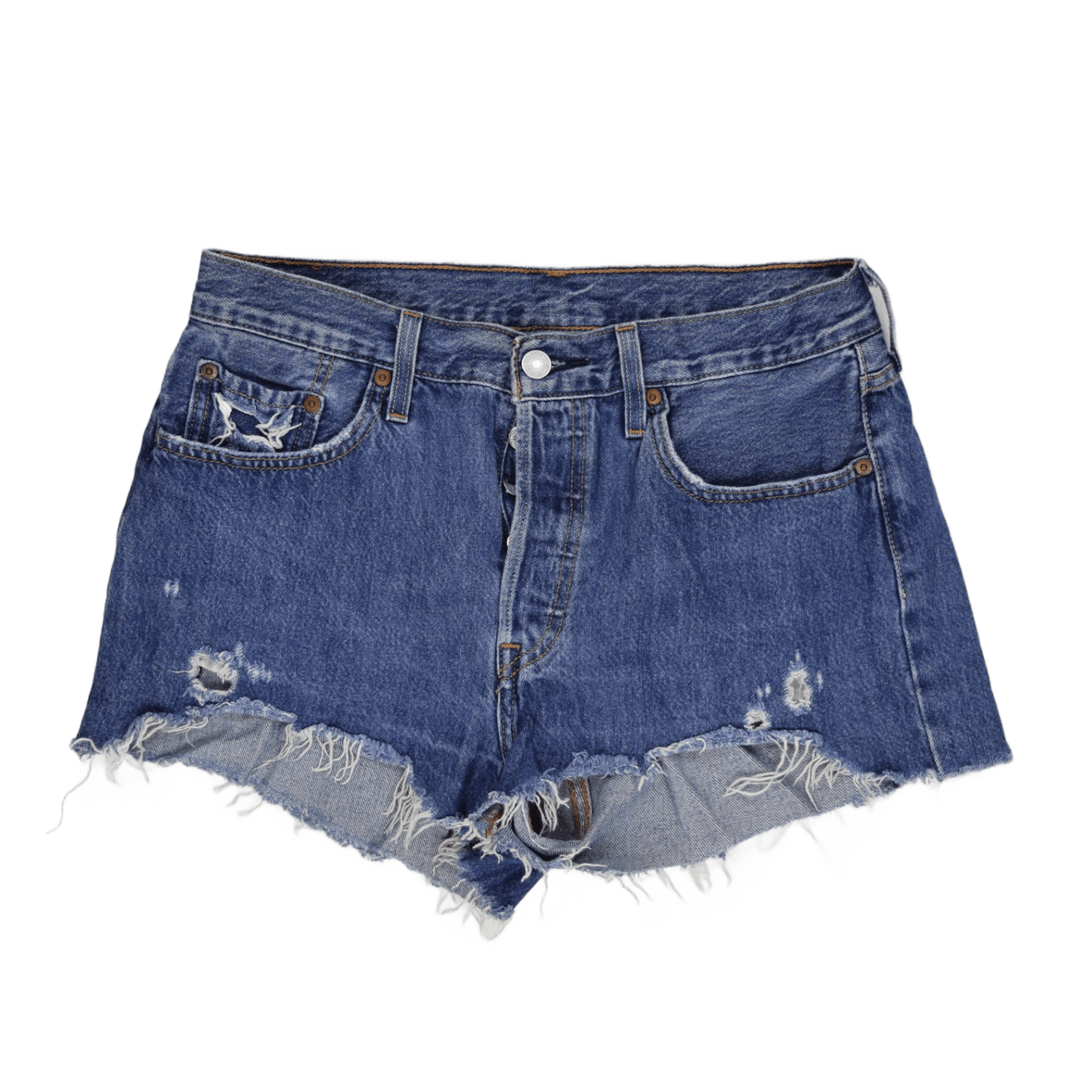 Levi's 501 Vintage Distressed High Waist Denim Shorts Blue W31 Cotton