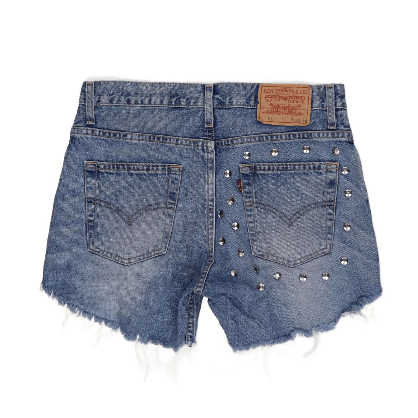 Levi's 518 Studded Cut-Off Denim Shorts Blue W32 Cotton Vintage