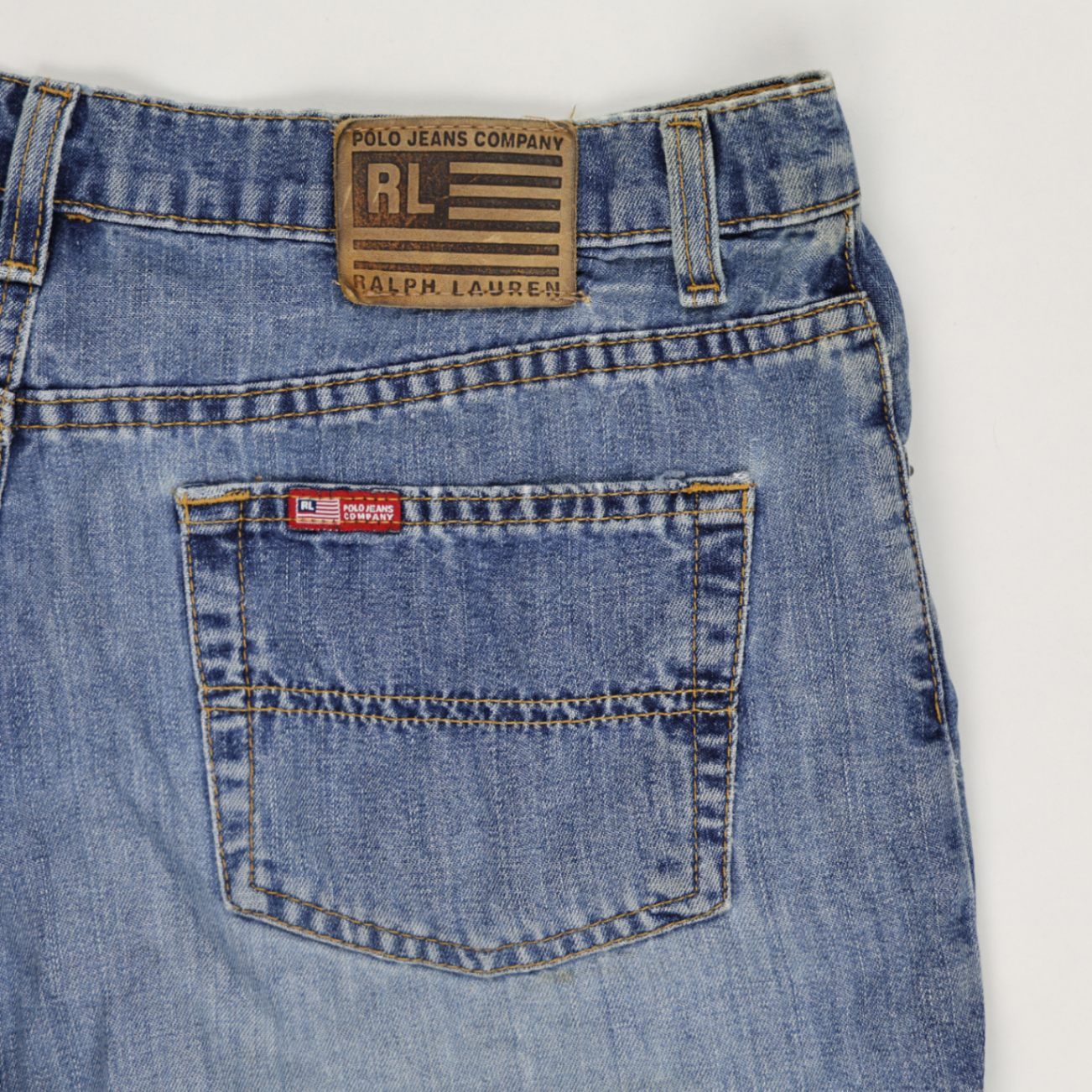Ralph Lauren Vintage Blue Denim Shorts 36W 7 Inch Inseam Cotton