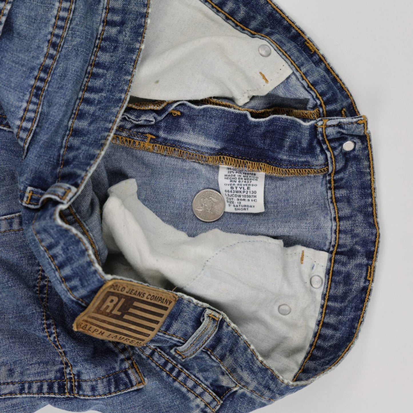 Ralph Lauren Vintage Blue Denim Shorts 36W 7 Inch Inseam Cotton