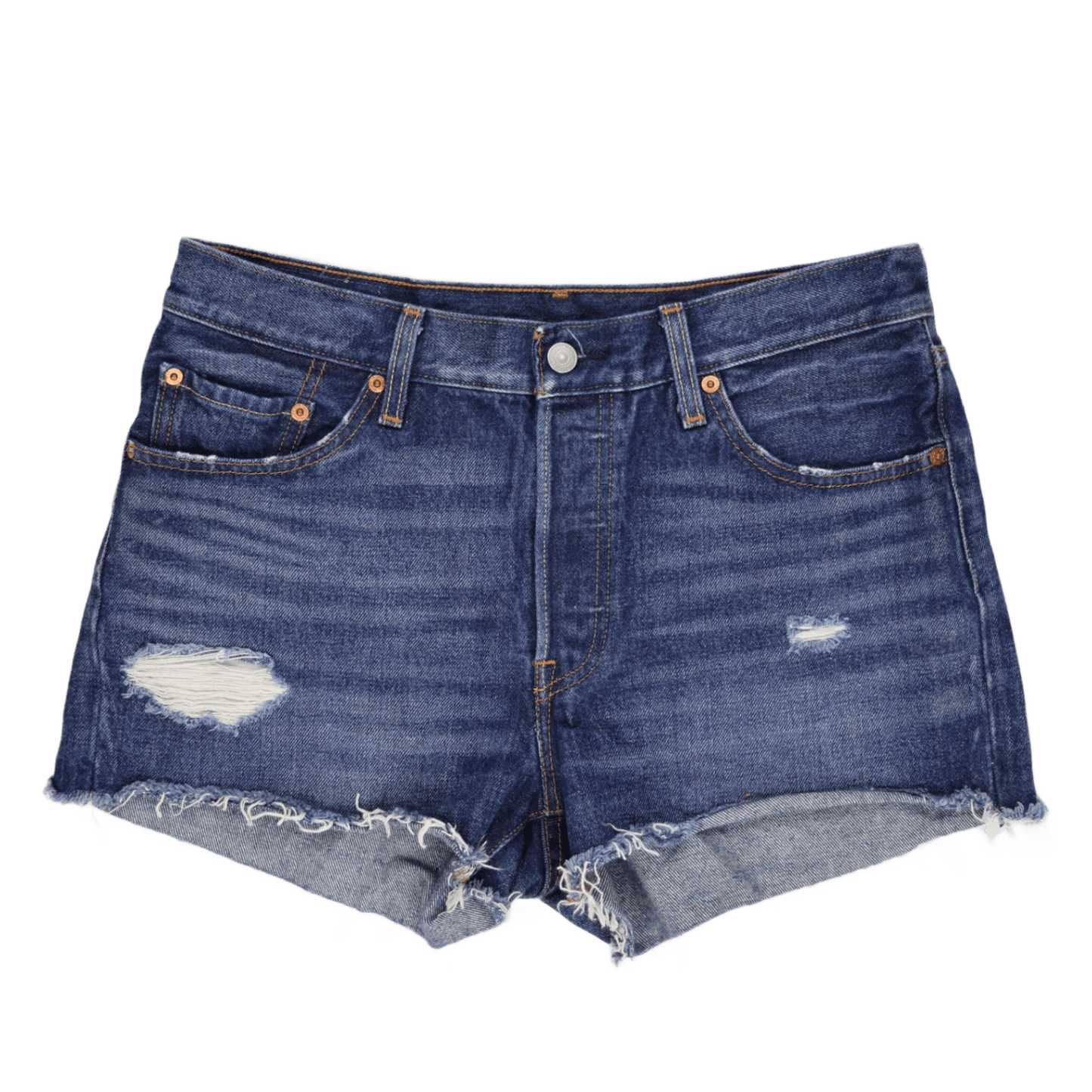 Levi's 501 High Waisted Distressed Blue Denim Shorts W32 100 Cotton Vintage Womens