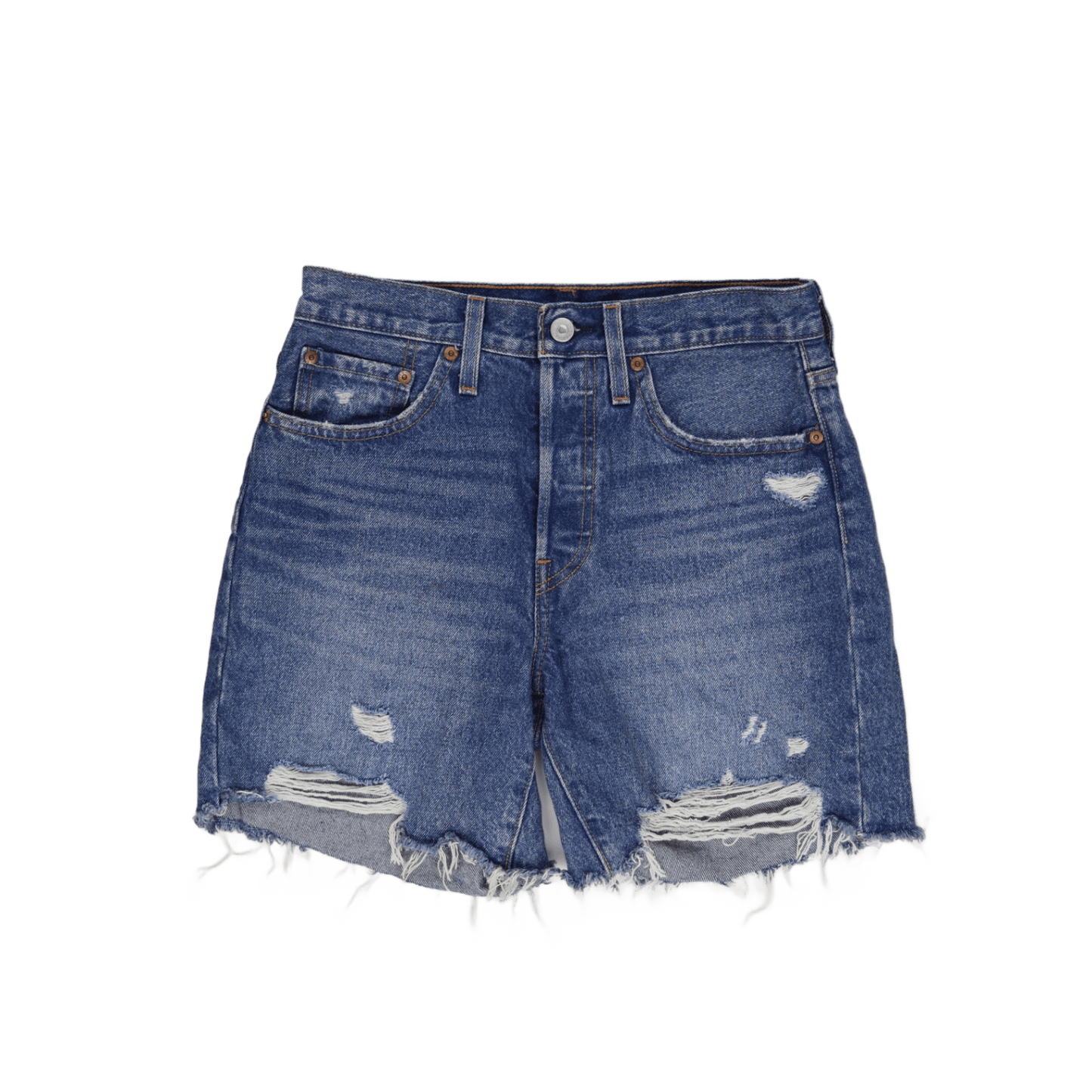 Levi's 501 Distressed High Waisted Denim Cut Off Shorts Blue W27 100 Percent Cotton Vintage