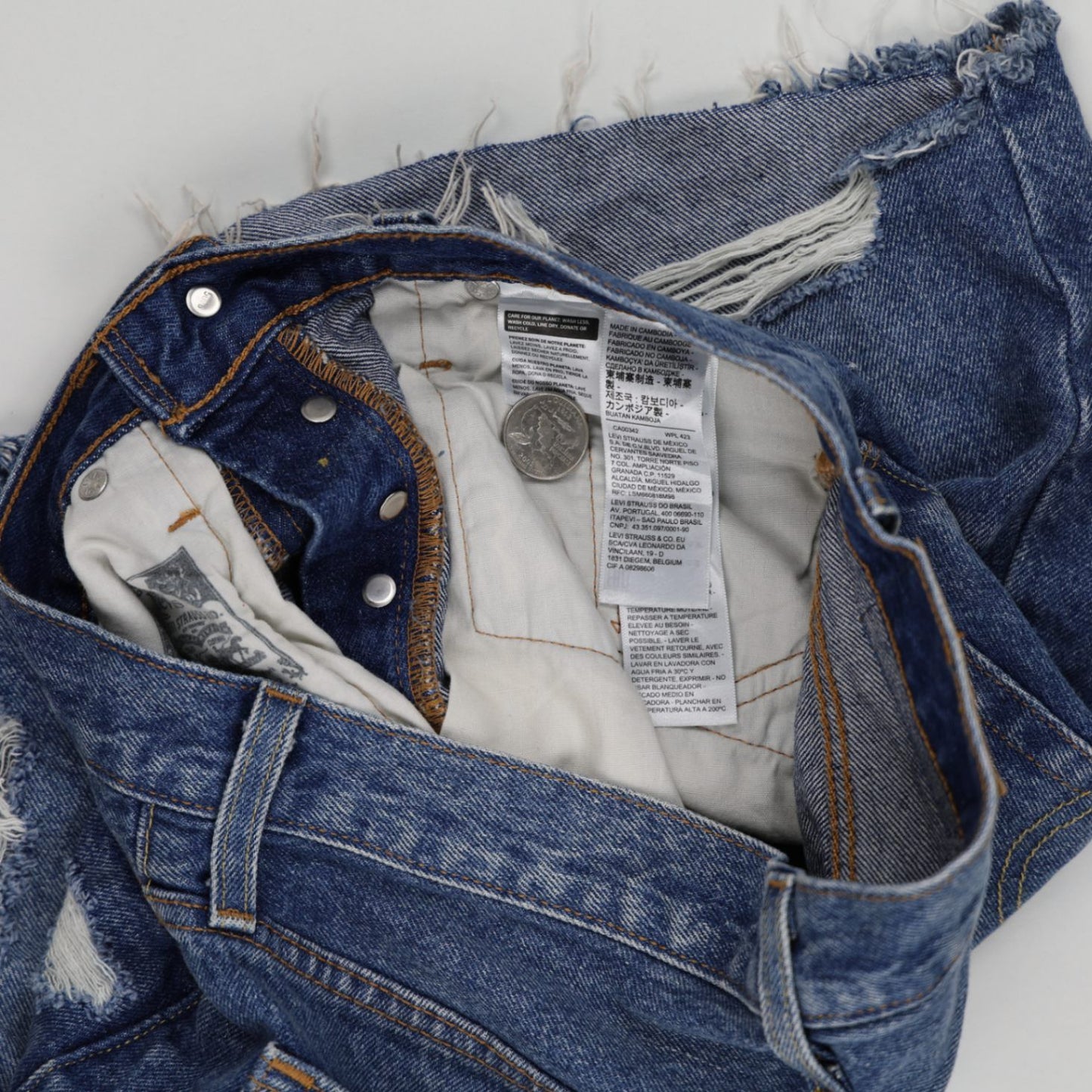 Levi's 501 Distressed High Waisted Denim Cut Off Shorts Blue W27 100 Percent Cotton Vintage
