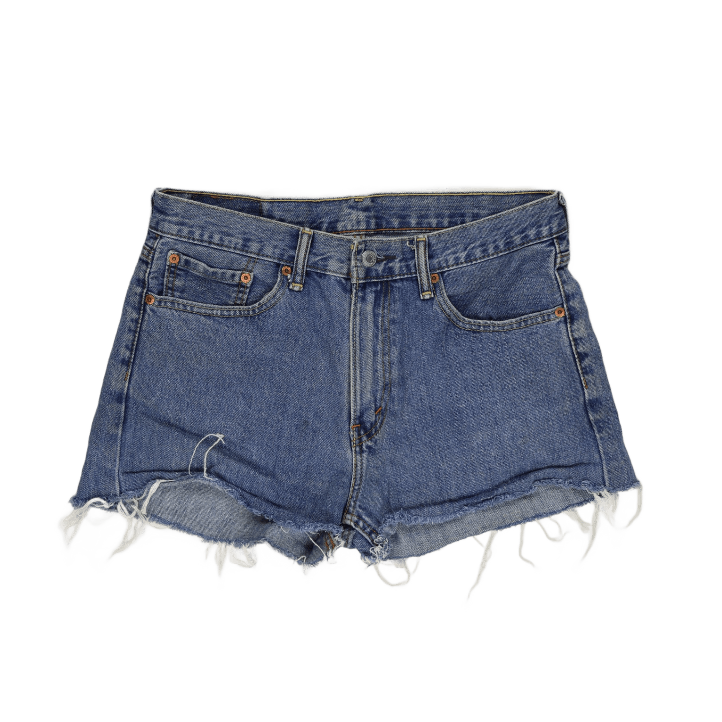 Levi's 505 Women's High Waisted Distressed Denim Shorts Blue W32 L32 Cotton Vintage