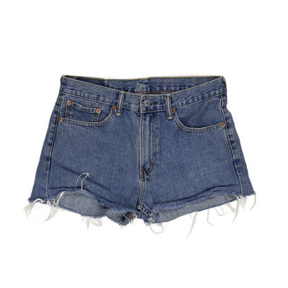 Levi's 505 Women's High Waisted Distressed Denim Shorts Blue W32 L32 Cotton Vintage