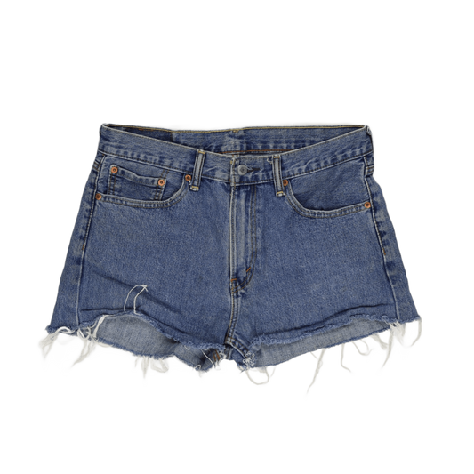 Levi's 505 Women's High Waisted Distressed Denim Shorts Blue W32 L32 Cotton Vintage