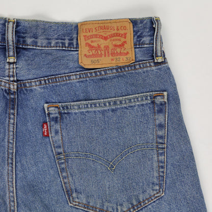 Levi's 505 Women's High Waisted Distressed Denim Shorts Blue W32 L32 Cotton Vintage