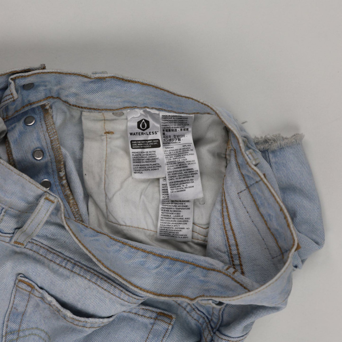 Levi's 501 Waterless Light Blue Denim Shorts W31 100% Cotton