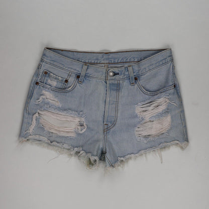 Levi's 501 Distressed Light Blue Denim Shorts W32 Vintage Cotton 7.5 cm Inseam