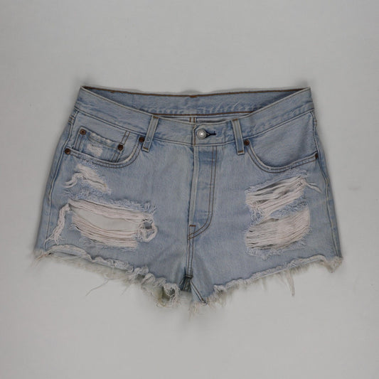 Levi's 501 Distressed Light Blue Denim Shorts W32 Vintage Cotton 7.5 cm Inseam