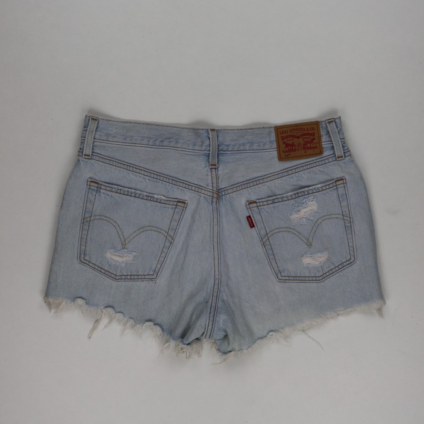 Levi's 501 Distressed Light Blue Denim Shorts W32 Vintage Cotton 7.5 cm Inseam