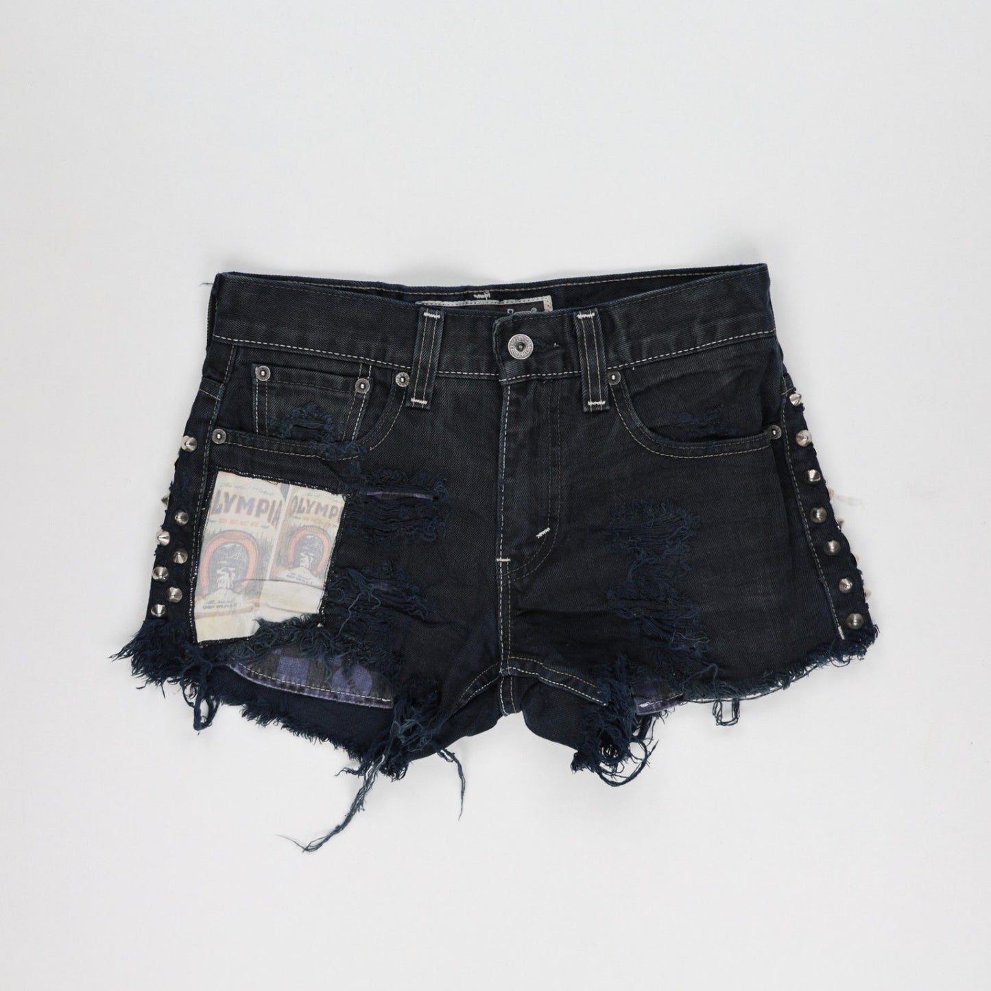 Levi's Vintage Punk Denim Shorts Black W30 100% Cotton Distressed Studded