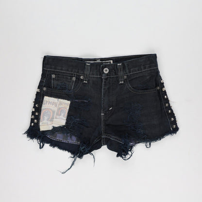 Levi's Vintage Punk Denim Shorts Black W30 100% Cotton Distressed Studded