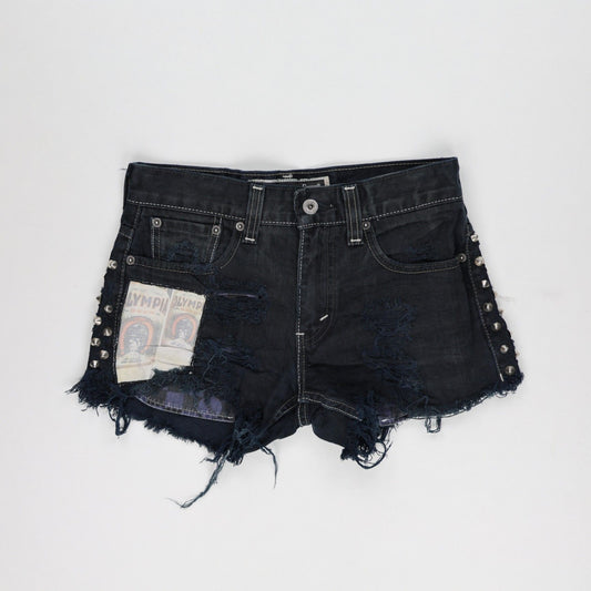 Levi's Vintage Punk Denim Shorts Black W30 100% Cotton Distressed Studded