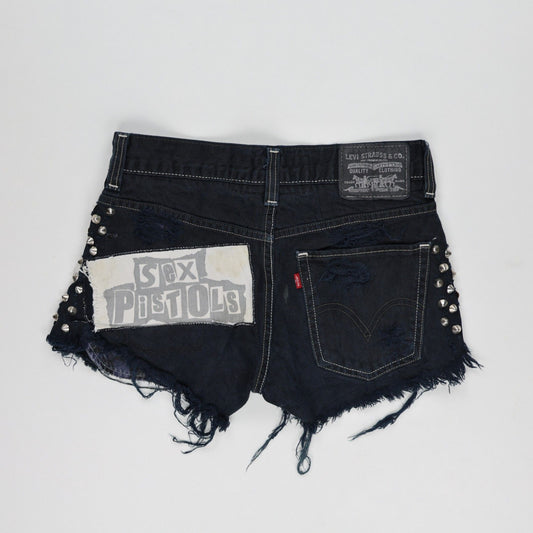 Levi's Vintage Punk Denim Shorts Black W30 100% Cotton Distressed Studded