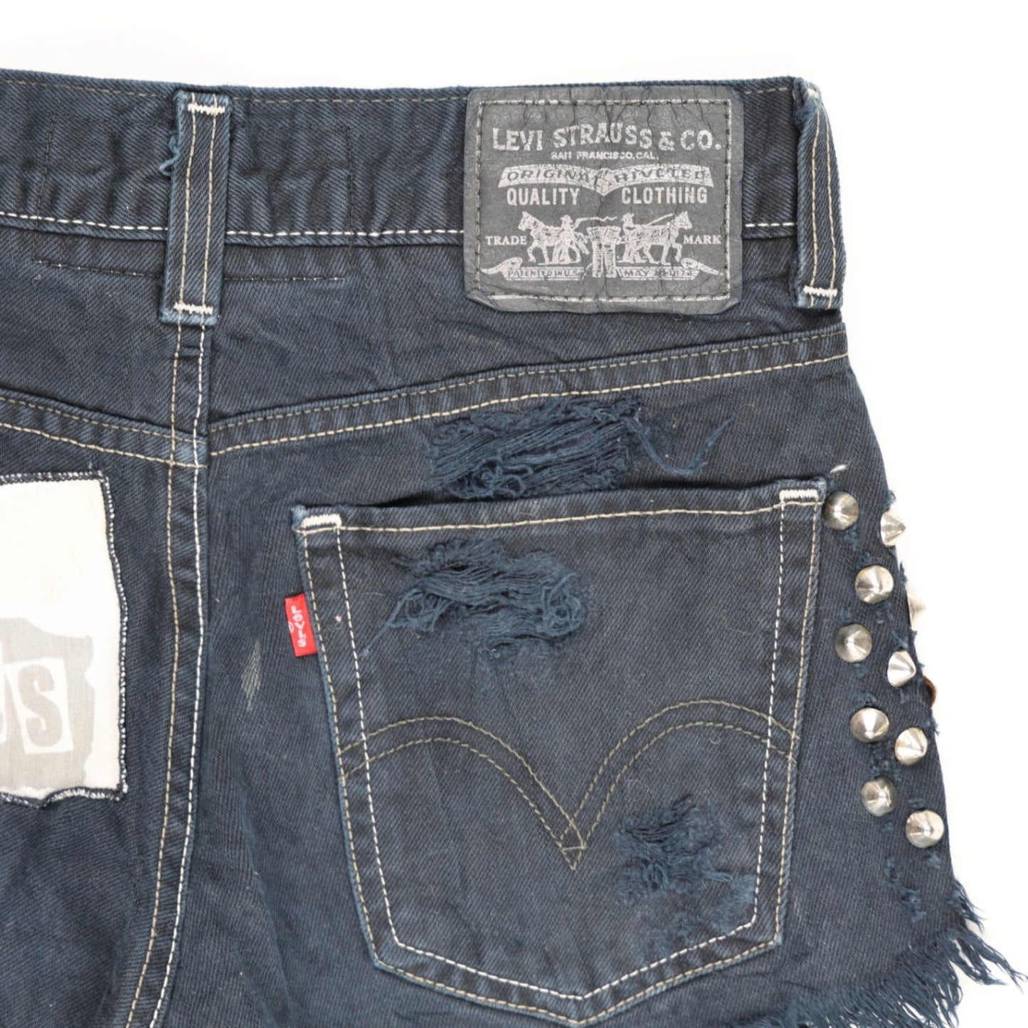 Levi's Vintage Punk Denim Shorts Black W30 100% Cotton Distressed Studded