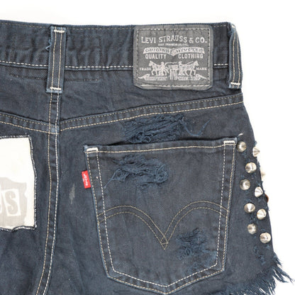 Levi's Vintage Punk Denim Shorts Black W30 100% Cotton Distressed Studded