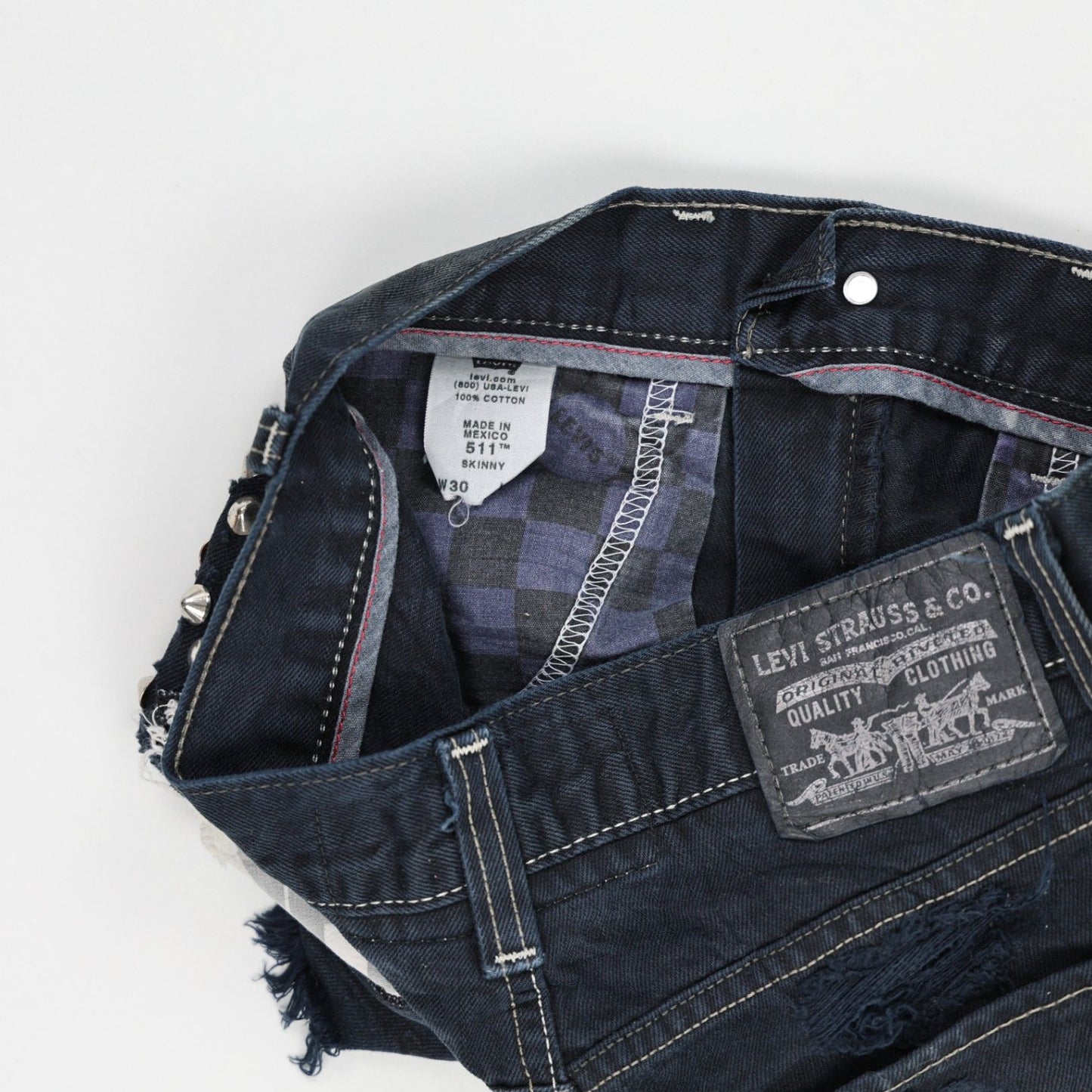 Levi's Vintage Punk Denim Shorts Black W30 100% Cotton Distressed Studded