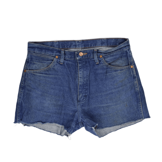 Wrangler Vintage High Waisted Blue Denim Shorts 7 Inch Inseam Size 12 UK 100 Percent Cotton