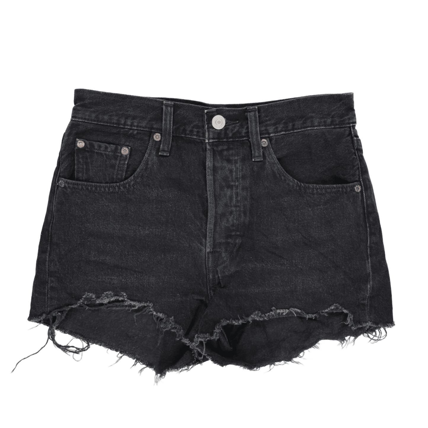 Levi's 501 Black Denim High Waisted Cut Off Shorts W28 Vintage 100 Percent Cotton
