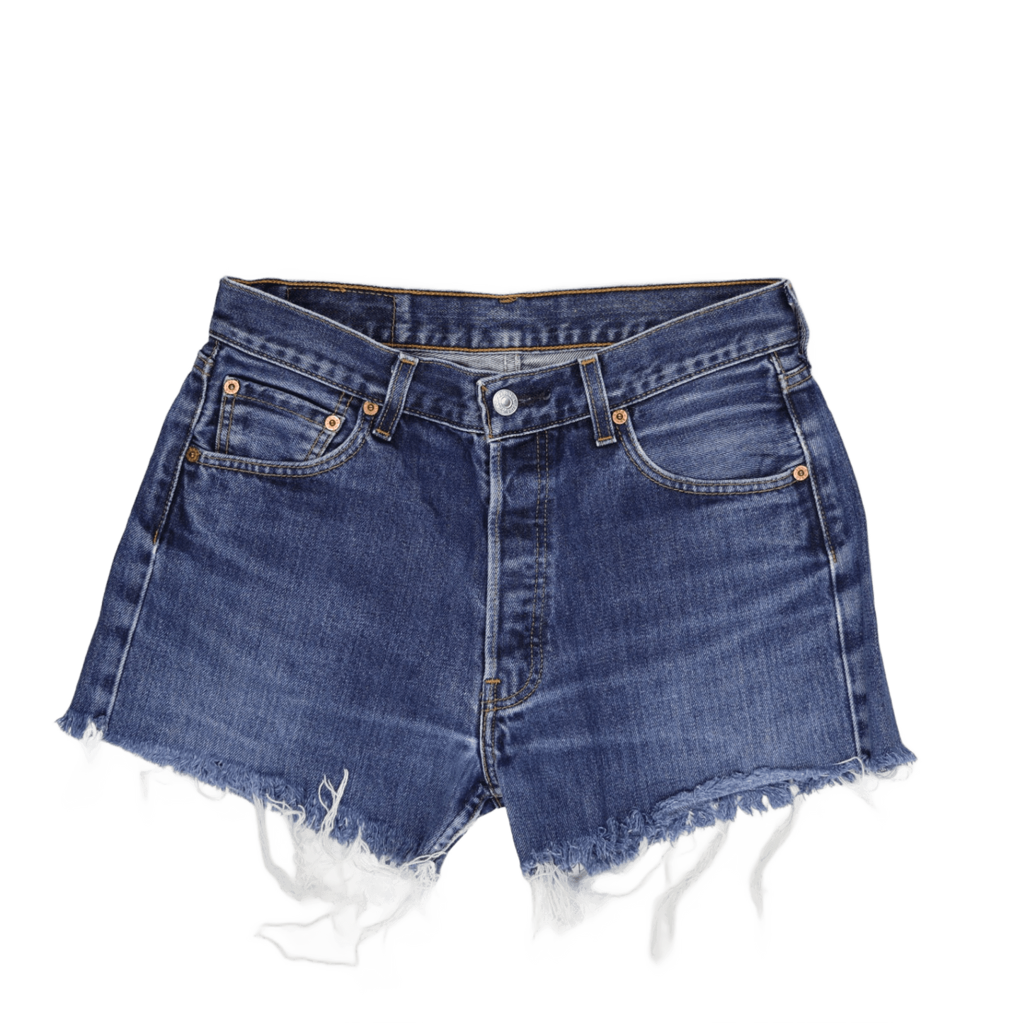 Levi's 501 High-Waisted Distressed Denim Shorts Blue W31 L21 Cotton Vintage Casual