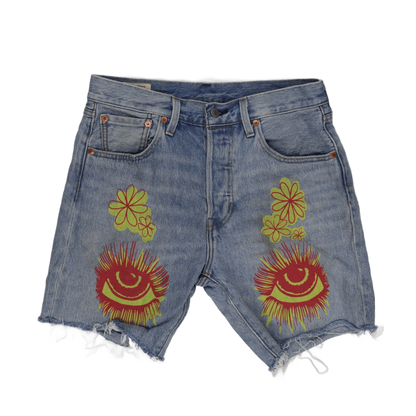 Levi's 501 Custom Art Denim Shorts Light Blue W29 100% Cotton Vintage