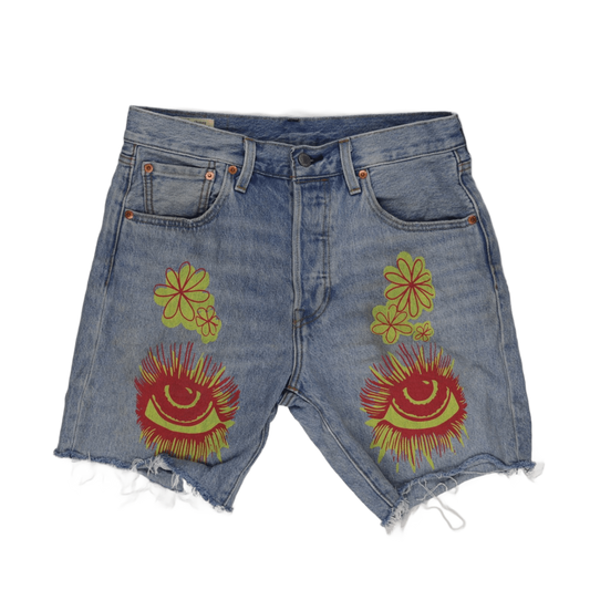 Levi's 501 Custom Art Denim Shorts Light Blue W29 100% Cotton Vintage