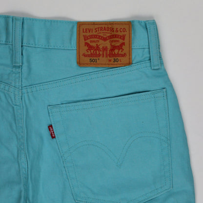 Levi's 501 Turquoise Denim Shorts W30 100% Cotton 8 Inch Inseam