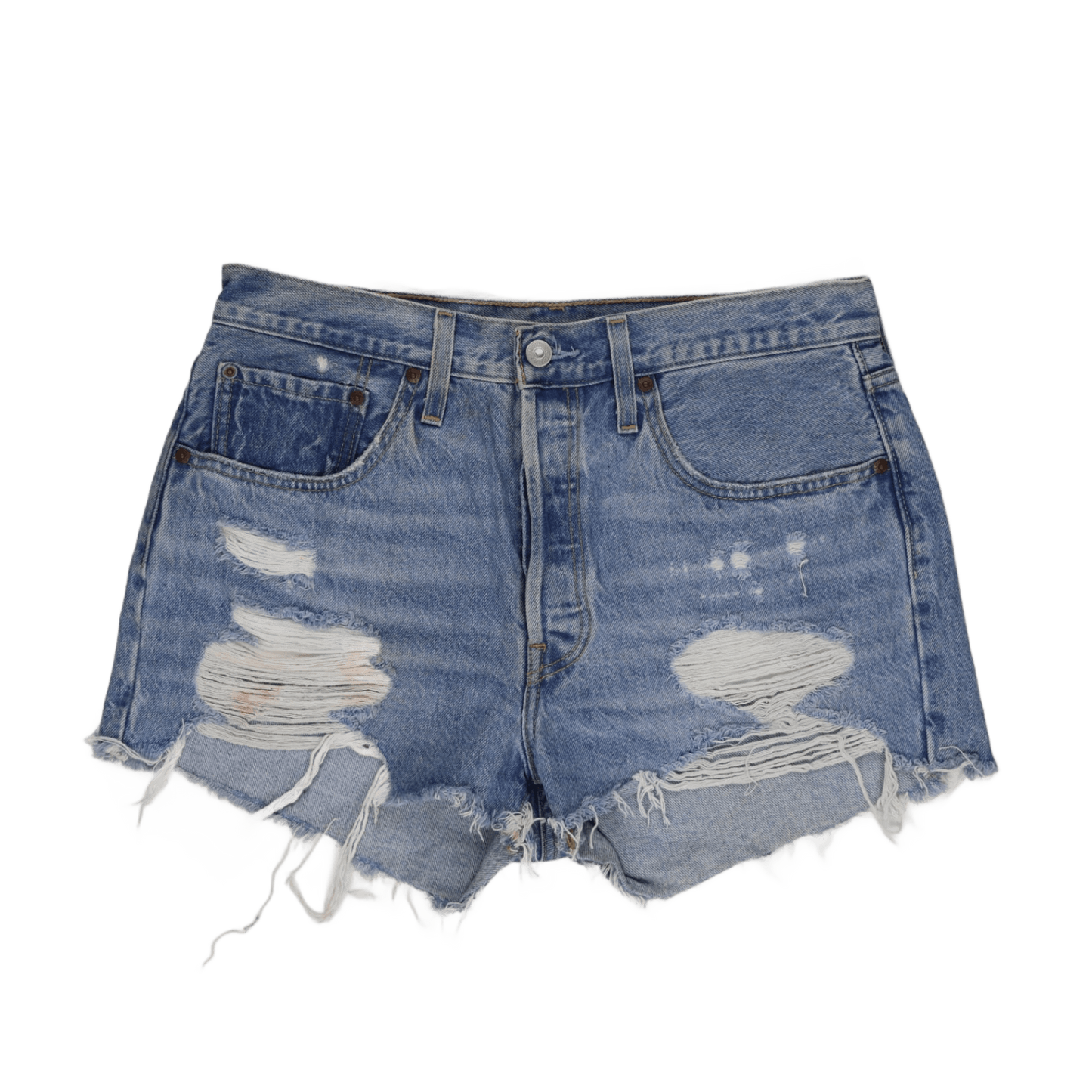Levi's 501 High Waisted Distressed Denim Shorts Vintage Blue W31 Cotton