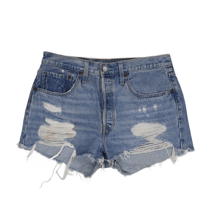 Levi's 501 High Waisted Distressed Denim Shorts Vintage Blue W31 Cotton